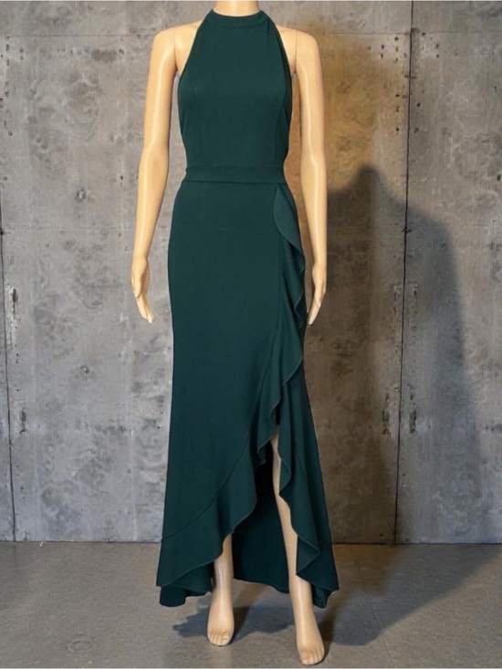 Woosea Dresses & Skirts - Sleeveless Hunter Green Halter Ruffle Front Evening Dress